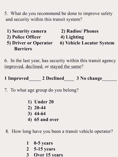 Transit Operator Security Perception 
Questionnaire